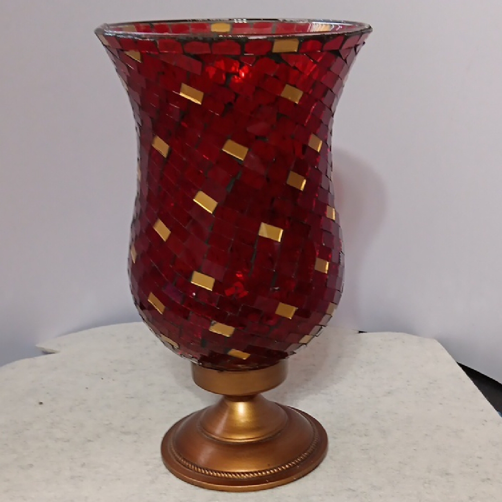 Red and Gold Mosaic Glass Vase / Candel Holder